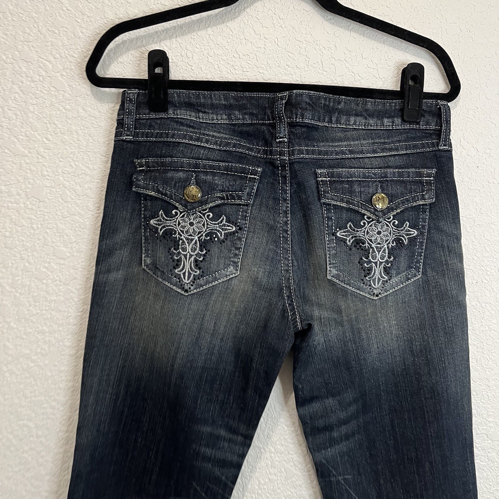 Rock 47 By Wrangler Jeans Womens Boot Cut Stretch Ultra Low Rise Blue Size 7X34 thumbnail 7