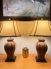 Vintage Pair of Ornate Table Lamps with Decorative Floral Pattern – 24” Tall, Cr