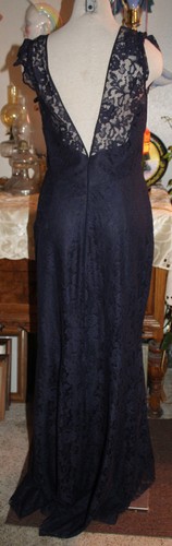 Amsale navy blue satin lace bridesmaids evening formal long dress 12 - Picture 4 of 4