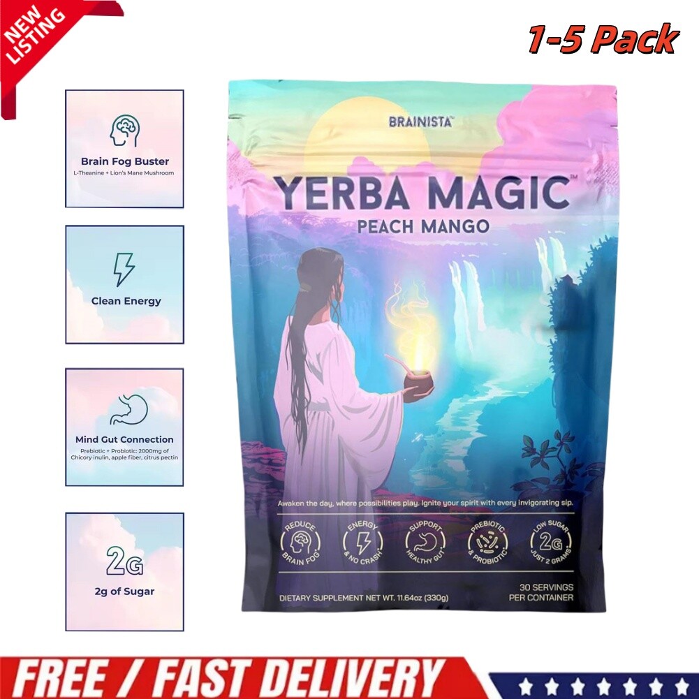 Yerba Magic Instant Tea Powder 3-in-1 Super Drink Peach Mango Probiotic Bev QX