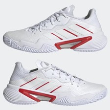  150 ADIDAS WOMEN  S BARRICADE TENNIS SHOES, WHITE/RED SZ 6.5 NIB