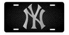 NY Yankees Inspired Art on Simulated Carbon Fiber Aluminum License Plate Tag