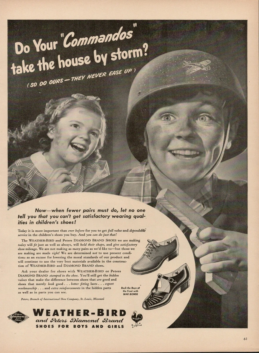 1944 Childrens Fashion Shoes Weather Bird 1940s Vintage Print Ad Army Boys  Girls | eBay