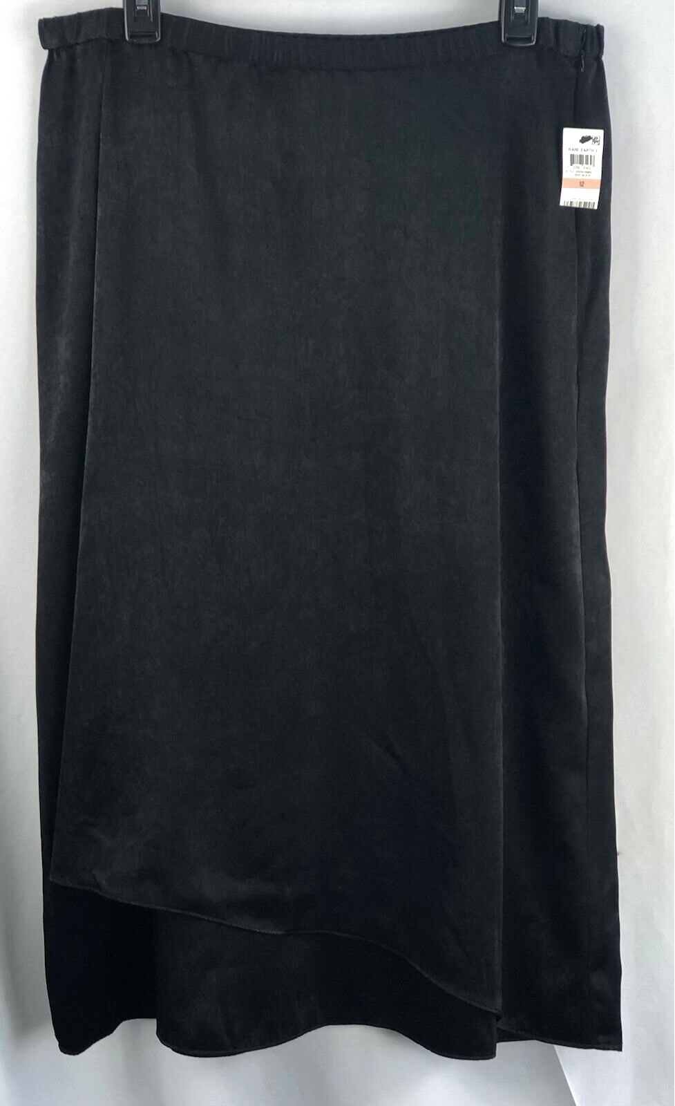 NWT Alfani Midi Mock Wrap Skirt 12 BLK Satin 32