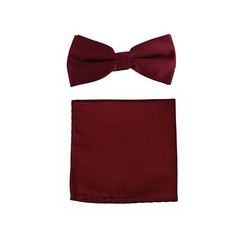 New men's single pleat pre-tied bowtie hankie set solid color burgundy formal