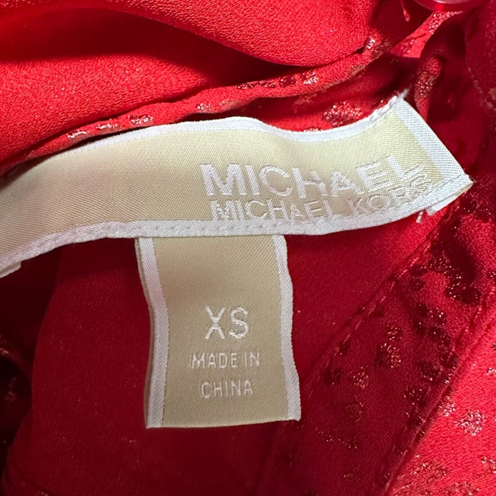 Michael Michael Kors Printed Cold Shoulder Dress Women's S Crimson Long Sleeves thumbnail 9