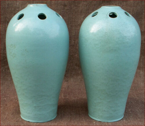 Art Deco Philippe Rouart French Ceramic Pair Baluster Vases Turquoise 1940 - Picture 1 of 8