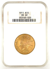 1911 $10 US Indian Head Gold Eagle Coin NGC MS62