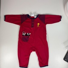 Vintage 1996 Warner Bros Baby Looney Tunes Tweety Sylvester Romper Red 24M