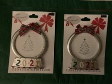 2021 CHRISTMAS TREE ORNAMENT PHOTO PICTURE FRAME SNOW GLOBE  SET OF 2