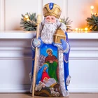 Santa with Nativity Scene – Hand Carved Christian Christmas Figurine Home Decor