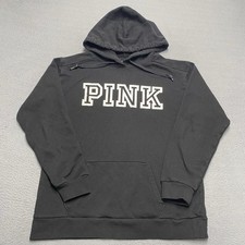 PINK Victoria's Secret Hoodie Sweatshirt Womens Small Black Pullover Fleece Logo