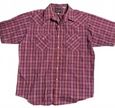 Plains Western Wear Mens Pearl Snap Plaid Shirt L Red Rodeo Vintage VTG 80s