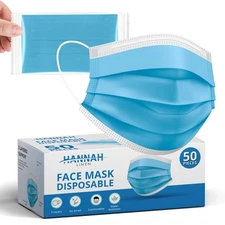 50 Pcs Disposable Face Masks 3Ply Safety Blue Protective Breathable Facemasks