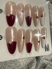 Medium Almond Press-On Floral Nails with Burgundy French Tips, Cat-Eye — photo 3