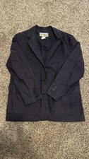 L.L.Bean Blazer Womens 12 Petite Navy Blue 100% Cotton Made in USA Patch Pockets