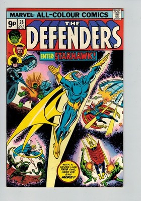 Defenders (1972) #  28 UK Price (7.0-FVF) (1162701) 1st FULL Starhawk appeara...