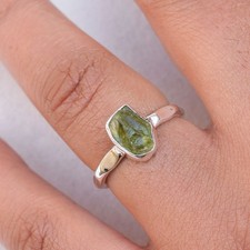 Natural Raw Peridot Stack Ring 925 Sterling Silver Peridot Birthstone Ring-RR161