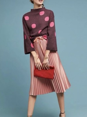 Numph Anthropologie Womens XL Metallic Purple Pink Dotted Sweater 3/4 Slv Knit