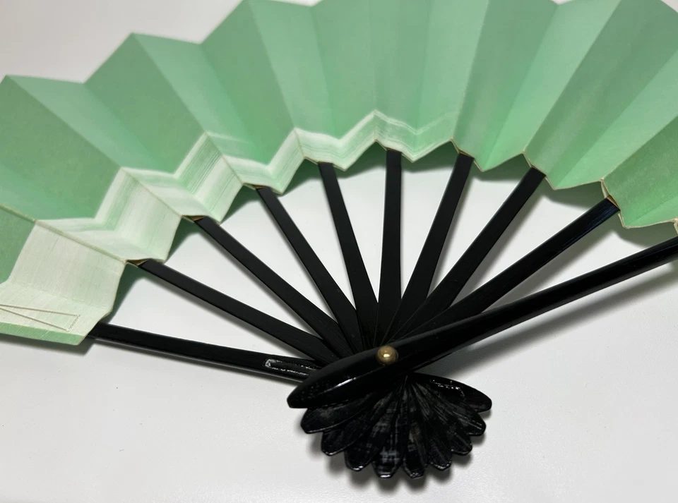 Abanico plegable vintage de danza japonesa (Mai Ogi) con caja laca negra 29 cm (11,4”) Foto 3 de 4