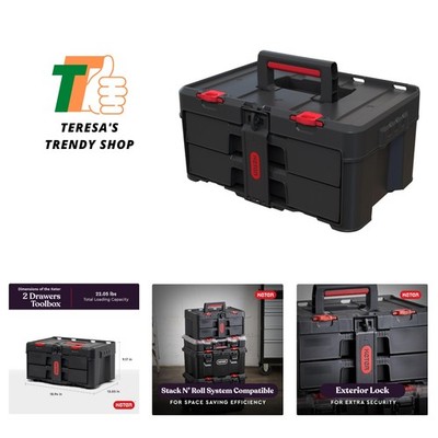 Stack-n-Roll Two Drawer Tool Box for Small Parts and Power Tool Accessories, ...