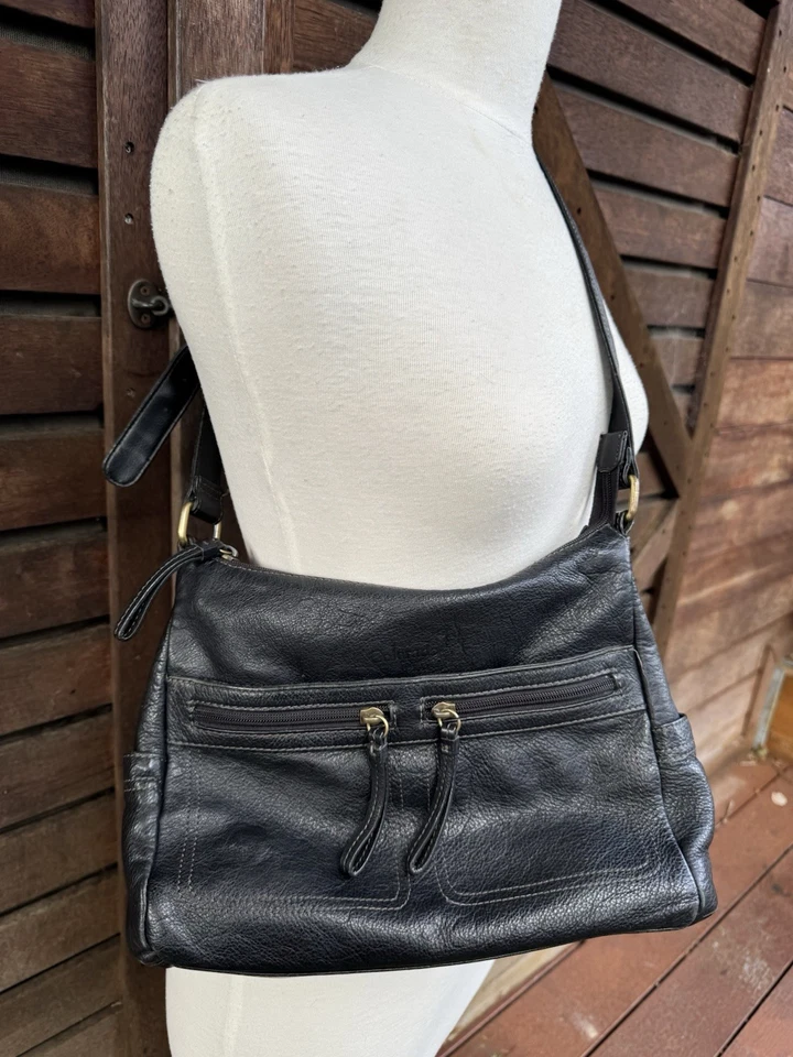 Colorado Black Leather Shoulder Cross Body Satchel Messenger Boho Beads Bag - image 4 of 4