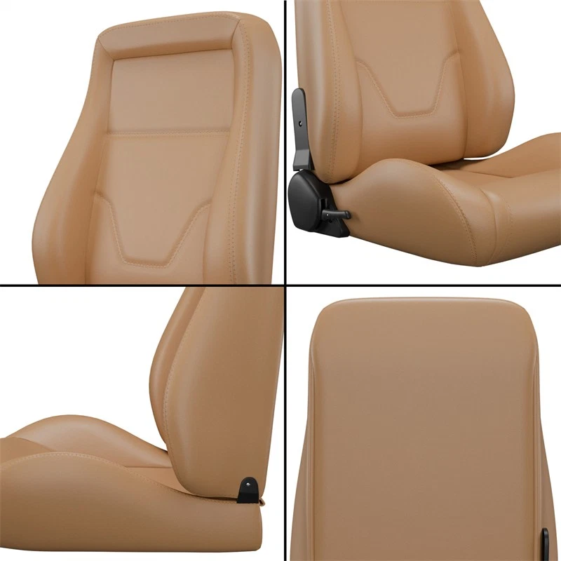 2x Asientos de carreras con canastilla de cuero PVC reclinables con deslizador para auto clásico Chevy Foto 3 de 4