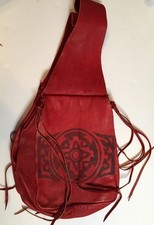 Vintage UNUSUAL RED LEATHER SADDLE BAGS With DESIGN Western Cowboy Gear