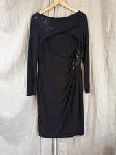 Lauren Ralph Lauren Dress Womens 12 Black Sequin Wrap Ruched Cocktail 3/4 Sleeve