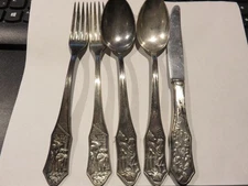 5 pc. Berndorf  Krupp fairy tale silverplate  flatware spoon fork knife