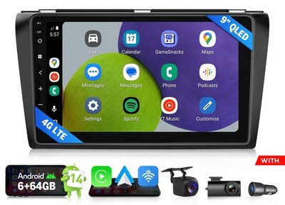 Android Auto 14 9'' QLED 6+64 for Mazda3 2004-2009 Car Stereo CarPlay GPS Navi 4G