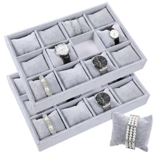 FdcZeyxior 2 Pieces Velvet Watch Tray Jewelry Organizer for Drawer 12 Grid Br...