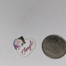 Cheryl Heart Shaped Kiln Fired Porcelain Metal Bail Pendant Flower graphic
