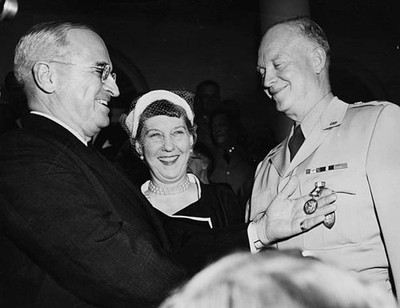 President Harry S Truman awarding General Dwight Eisenhower with h- Old Photo