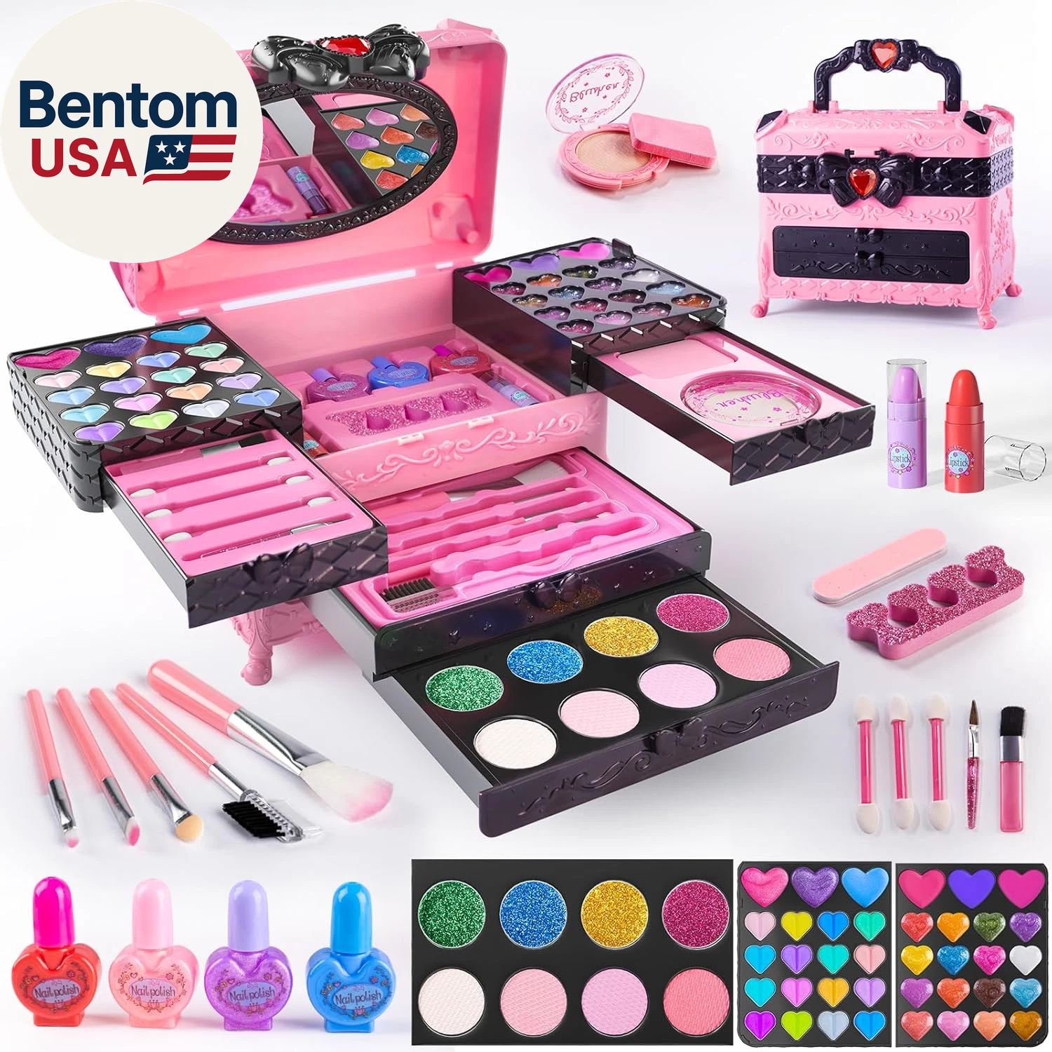 Kids Makeup Sets for Girls, 66Pcs Real Cosmetic for Kids Toys with Mirror, Princ