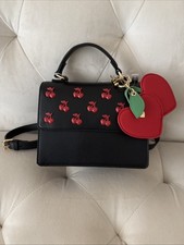 NEW BETSEY JOHNSON XOMYLO 2 CROSSBODY BAG SATCHEL W CHERRY CHARM BLACK