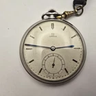 OMEGA SWISS POCKET WATCH STAINLESS STEEL MANUAL WINDING WITH SMALL SECOND DIAL.