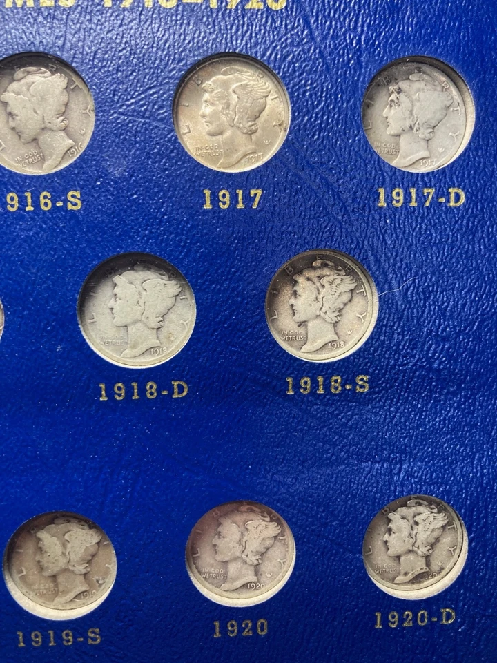 Colección Mercury Dime 1916-1945 conjunto casi completo 76 monedas (-16-D) conjunto #19 Foto 3 de 4