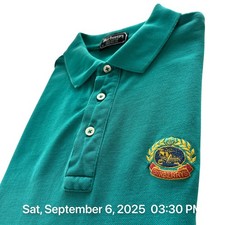 Burberrys Crest Logo Polo Shirt Vintage Size Medium Green Short Sleeve USA