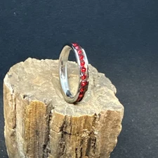 Red Garnet CZ Channel Set Eternity Ring Stainless Steel 3mm High Polished