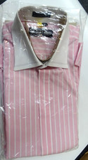 Stacy Adams Mens Casual L Sleeve Shirt French Cuffs Pink/White Striped Sz17