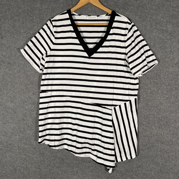 Clarity Shirt Womens L White Black Stripe Asymmetric Hem Nautical Tee T-Shirt 1J