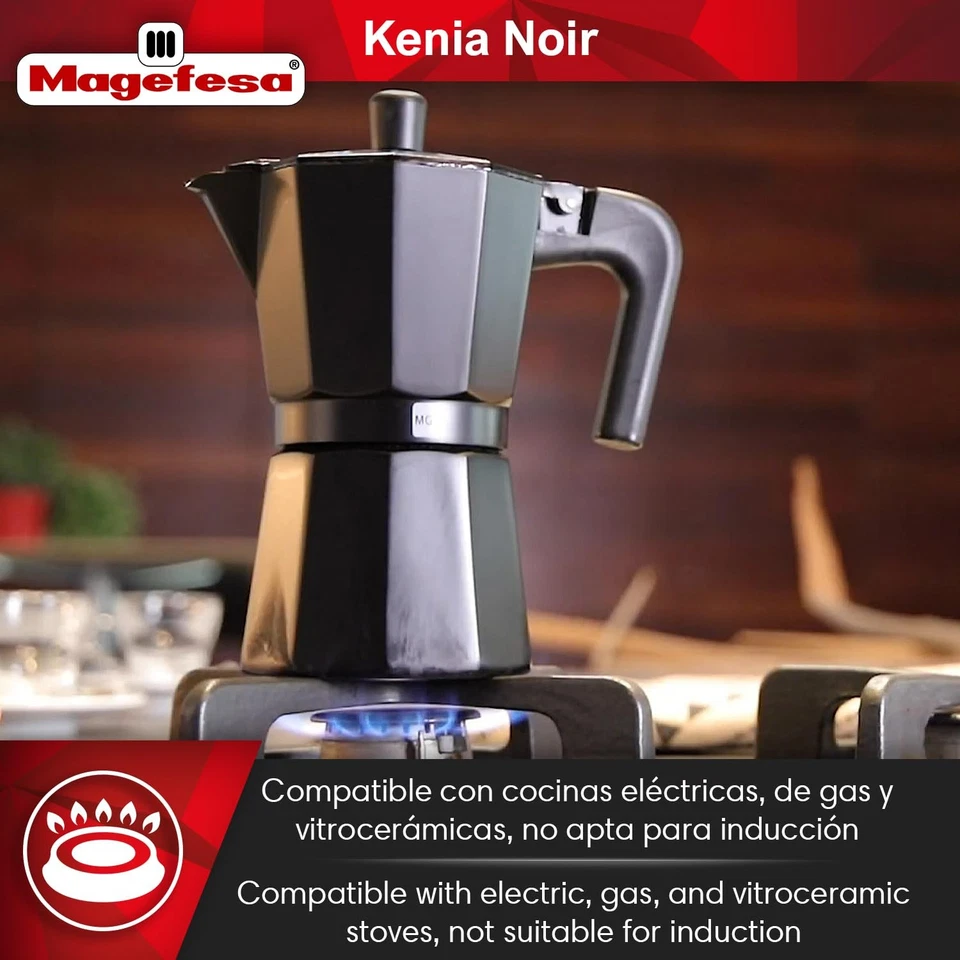 Kenia Noir Estufa Espresso Moka Pot, 12 Tazas/20 OZ, Cafetera Italiana para... Foto 3 de 4