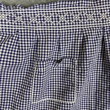 Vtg 1950  s Half Apron Blue  White Gingham Handmade Embroidered Cross Stitch