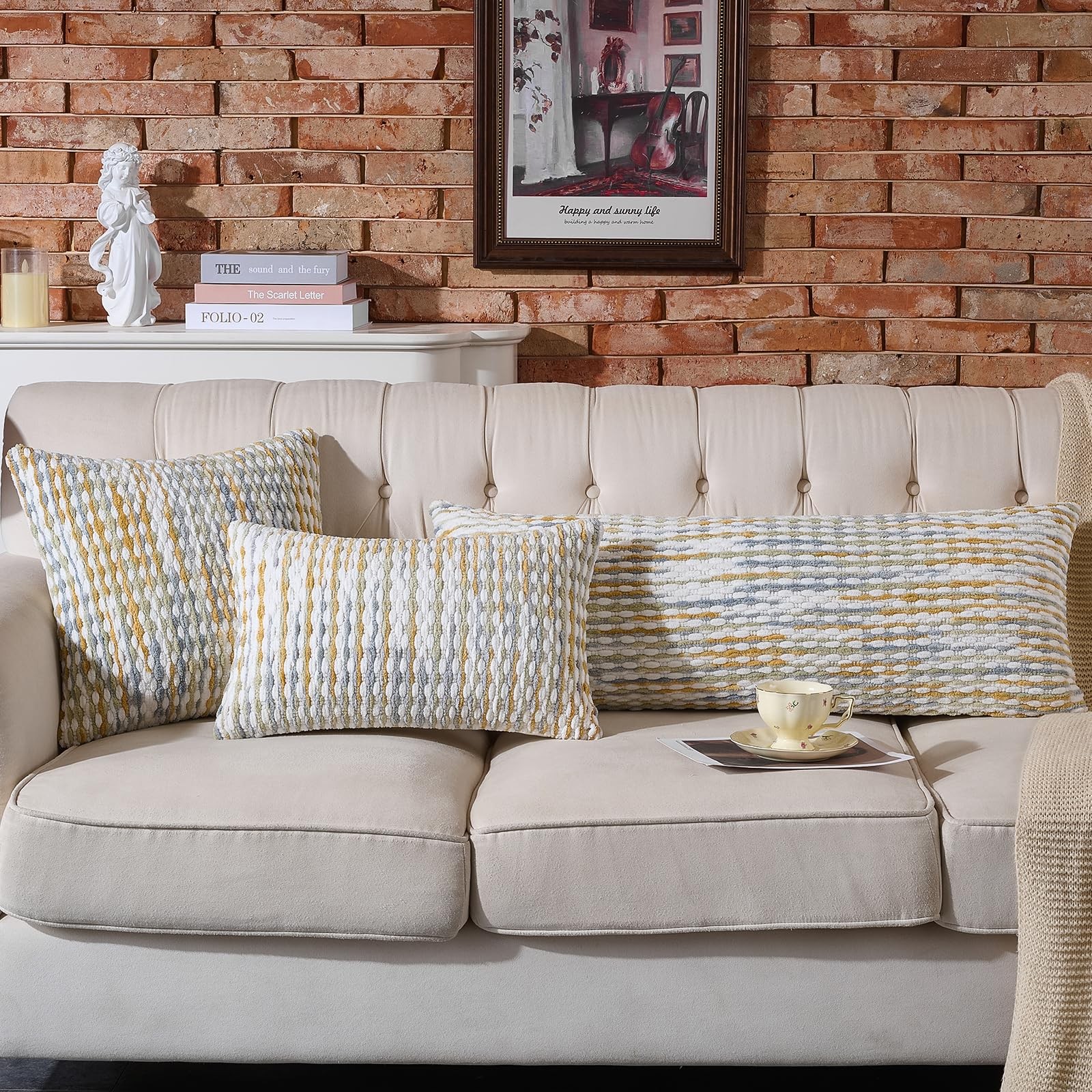 Set of 2 Boho Chenille Pillow Cover Decorative Tufted Pillowcase for Couch Be...