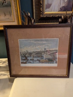 Blackfriars Bridge, handsomely framed & mounted antique engraving. 1827