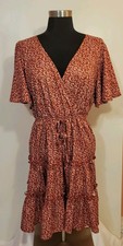 Shein Women's Size Large. Floral Flowy Red Short Sleeve Dress.
