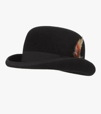 Mens Bowler Hat 100 Wool Men s Derby Hats with Feather Costume 7 5/8 Black