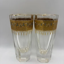 Extremely Rare / 2 Moser Crystal Gold Enamel Tumblers – Bohemian Czech Crystal