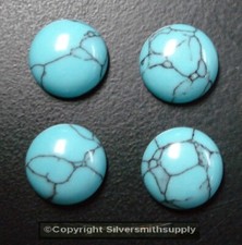 4 Turquoise cabochons 12mm round chalk turquoise treated domed flat back CB049B